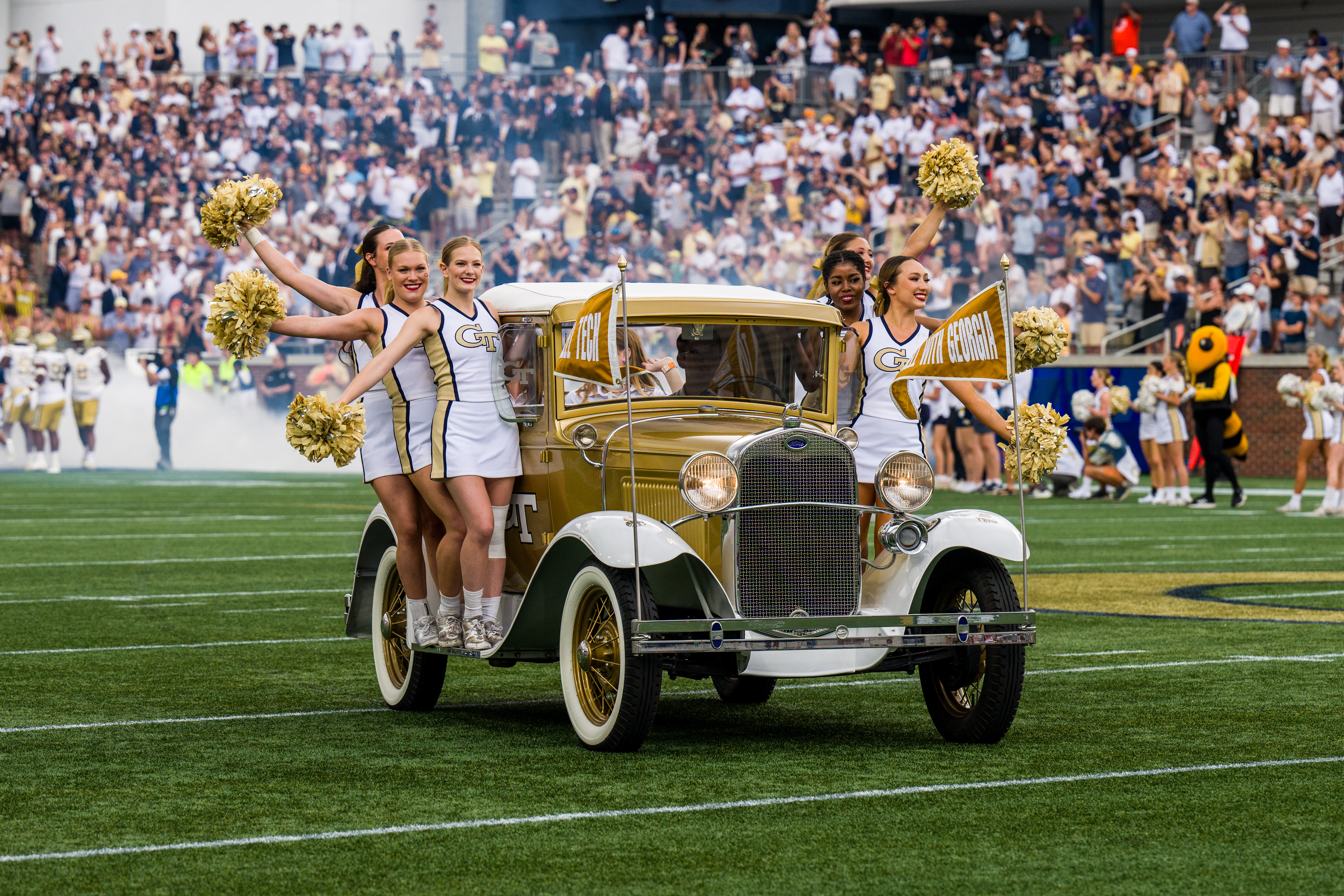 Georgia Tech cheerleaders and the Ramblin' Reck (Photo credit: Danny Karnik)