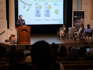 Psychology Chair Tansu Celikel presents his research during Frontiers in Science.