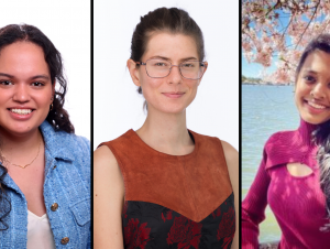 Separate headshots of three women