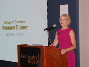 Dean Susan Lozier welcomed guests to the 2019 summer dinner. (Photo by Renay San Miguel)